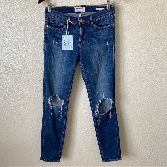 NEW frame le skinny de jeanne ripped jeans size 28 - Picture 2 of 12